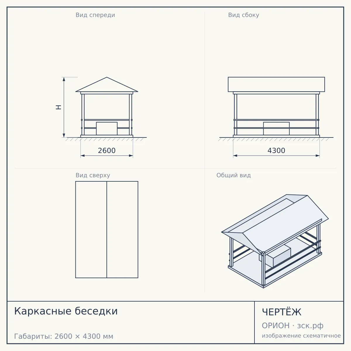 Каркасные беседки — чертёж