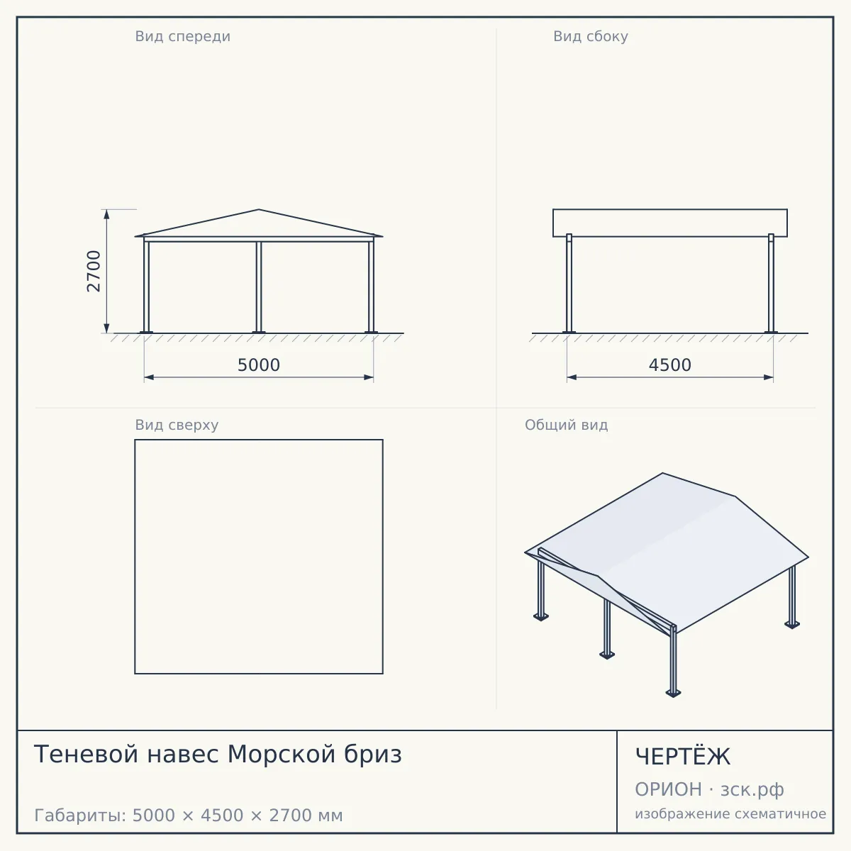 Теневой навес Морской бриз — чертёж
